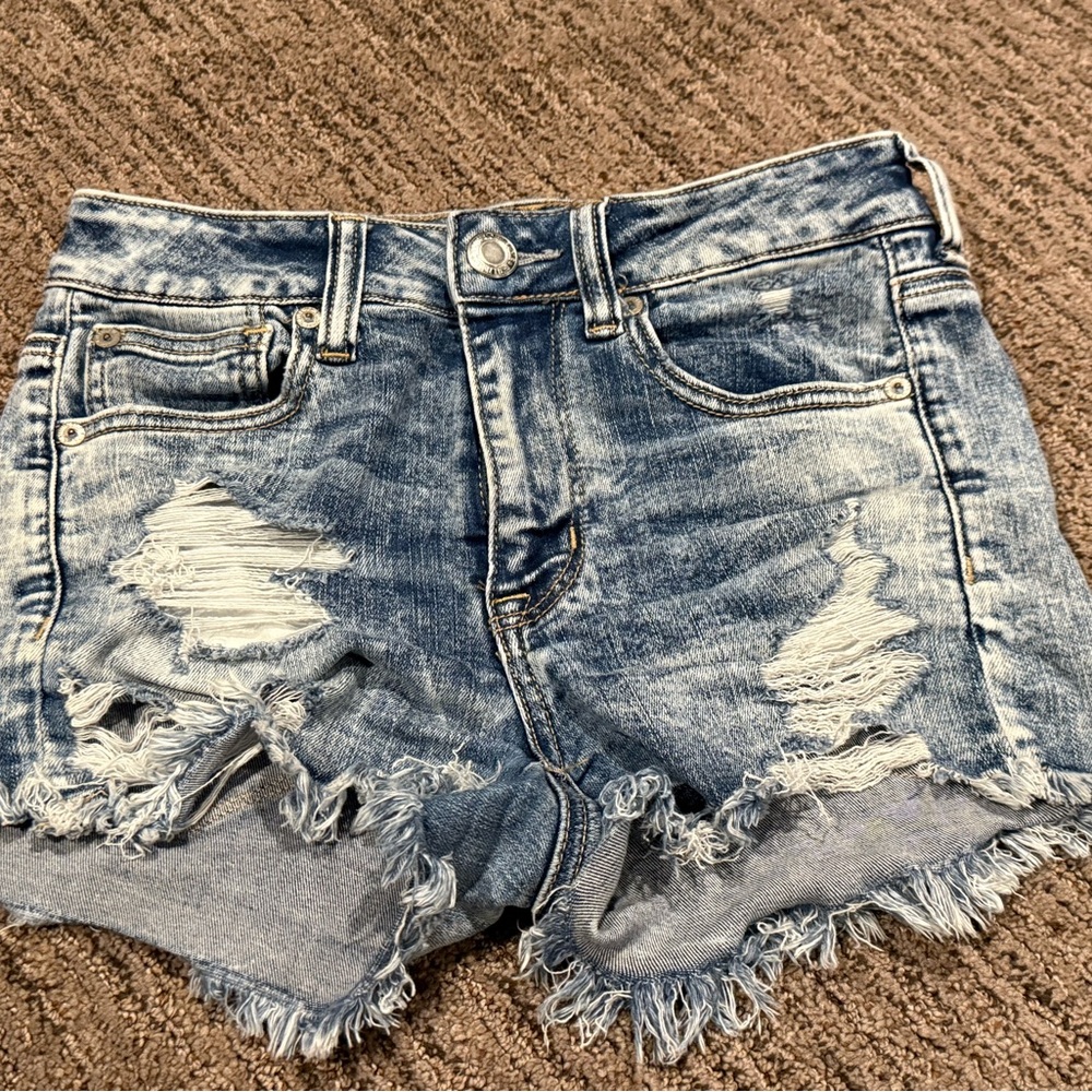 American Eagle Outfitters Blue Distressed Jean Shorts